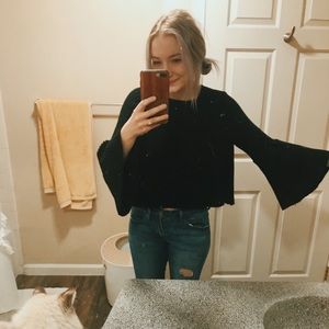 Cropped, Flared Sleeve, Black VICI Sweater